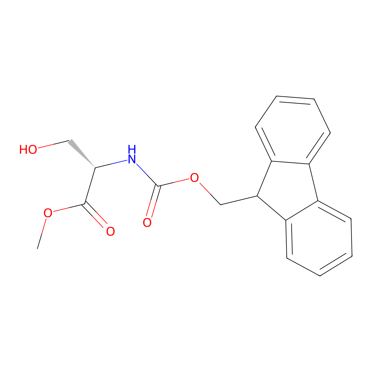 (S)-Methyl 2-((((9H-fluoren-9-yl)methoxy)carbonyl)amino)-3-hydroxypropanoate molecular structure, CAS 82911-78-2
