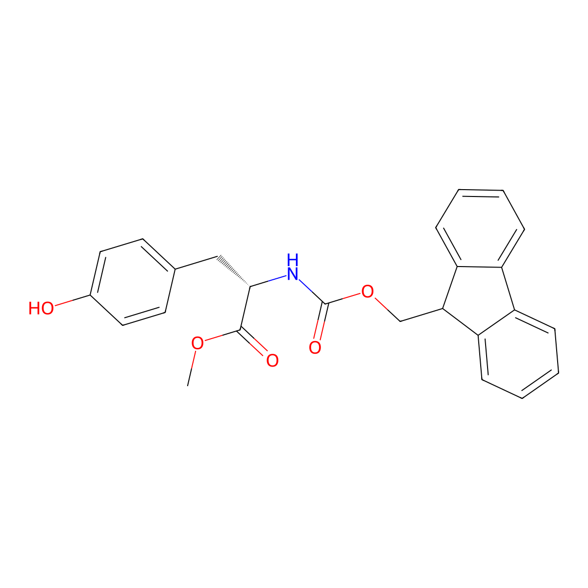 (S)-Methyl 2-((((9H-fluoren-9-yl)methoxy)carbonyl)amino)-3-(4-hydroxyphenyl)propanoate molecular structure, CAS 82911-79-3