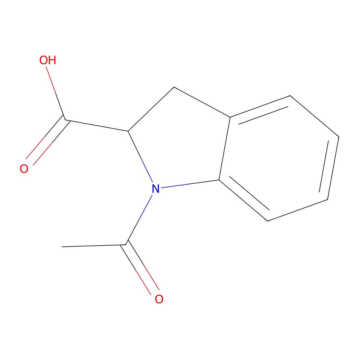 N-Acetylindoline-2-carboxylic acid molecular structure, CAS 82923-75-9