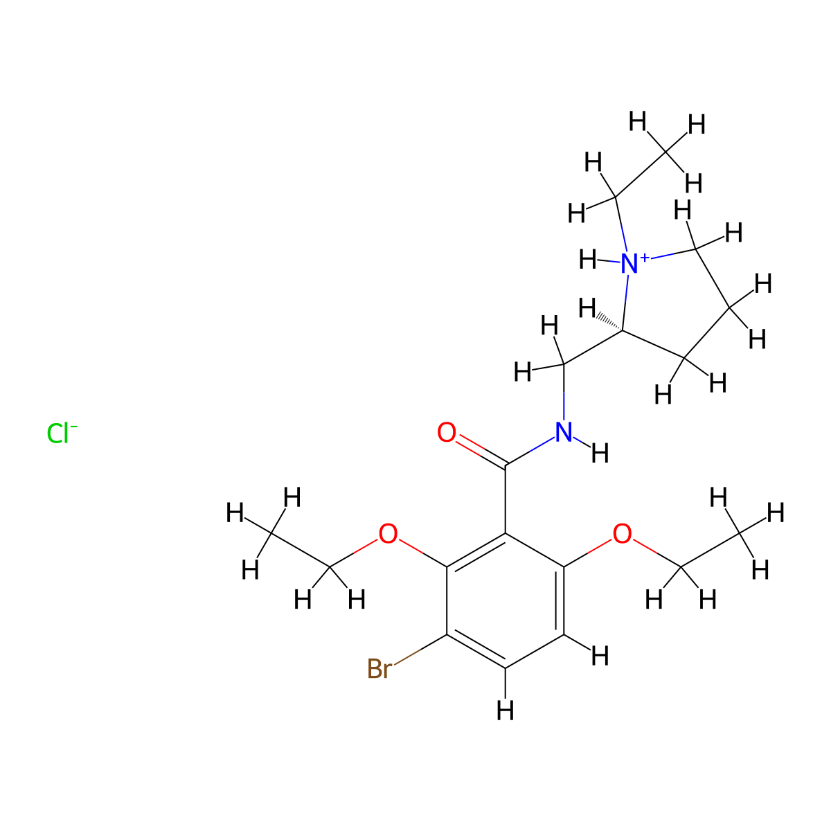Benzamide, 3-bromo-2,6-diethoxy-N-(1-ethyl-2-pyrrolidinylmethyl)-, monohydrochloride, (S)-(-)- molecular structure, CAS 82935-30-6