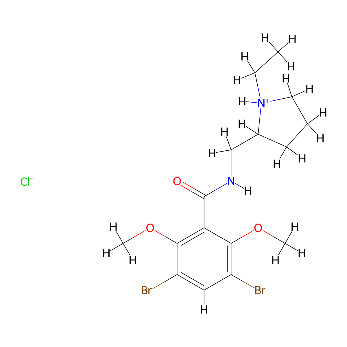 Benzamide, 3,5-dibromo-2,6-dimethoxy-N-(1-ethyl-2-pyrrolidinylmethyl)-, monohydrochloride molecular structure, CAS 82952-65-6