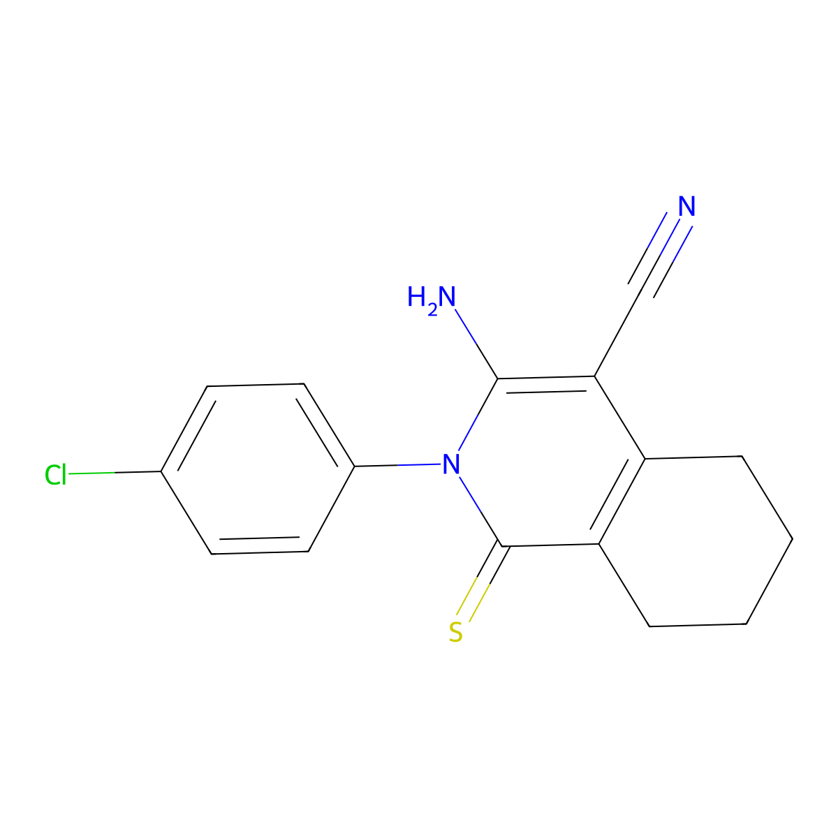 3-Amino-2-(4-chlorophenyl)-1-sulfanylidene-5,6,7,8-tetrahydroisoquinoline-4-carbonitrile molecular structure, CAS 82972-85-8