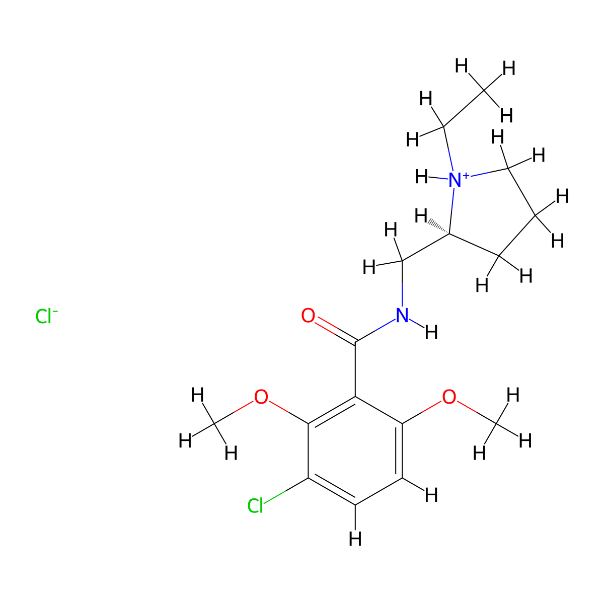 Benzamide, 3-chloro-2,6-dimethoxy-N-(1-ethyl-2-pyrrolidinylmethyl)-, monohydrochloride, (S)-(-)- molecular structure, CAS 82977-51-3
