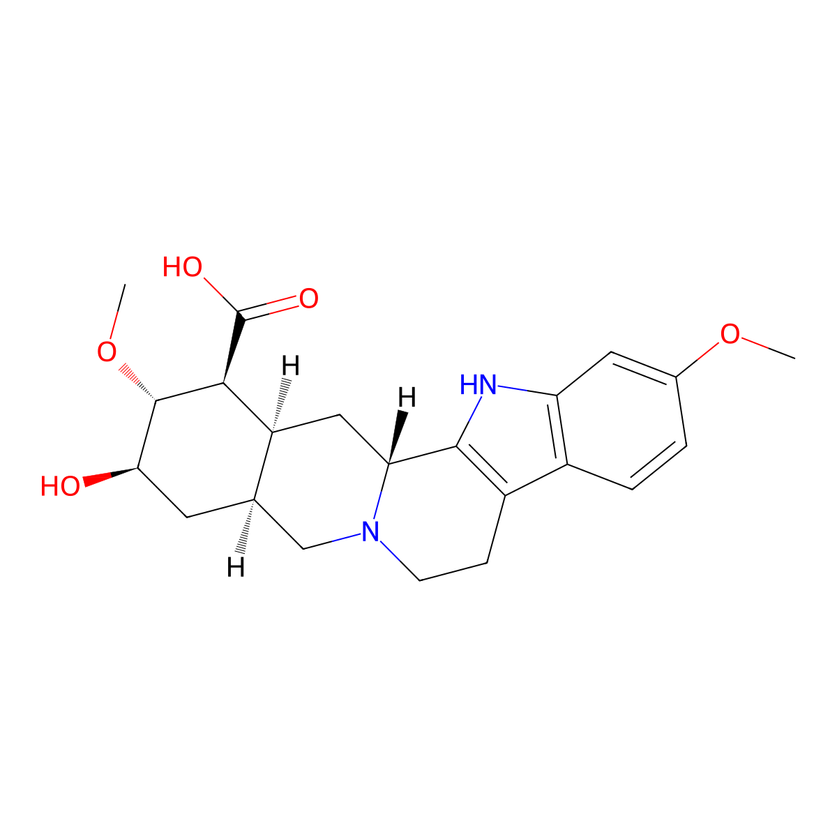 (3beta,16beta,17alpha,18beta,20alpha)-18-Hydroxy-11,17-dimethoxyyohimban-16-carboxylic acid molecular structure, CAS 83-60-3