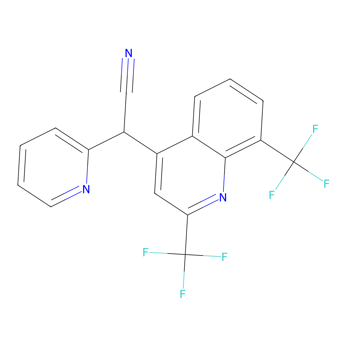 alpha,2-Pyridyl-2,8-bis(trifluoromethyl)quinoline-4-acetonitrile molecular structure, CAS 83012-12-8