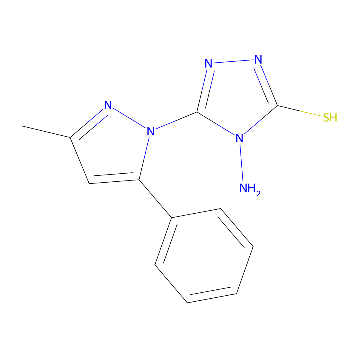 4-amino-5-(3-methyl-5-phenyl-1H-pyrazol-1-yl)-4H-1,2,4-triazole-3-thiol molecular structure, CAS 83031-64-5