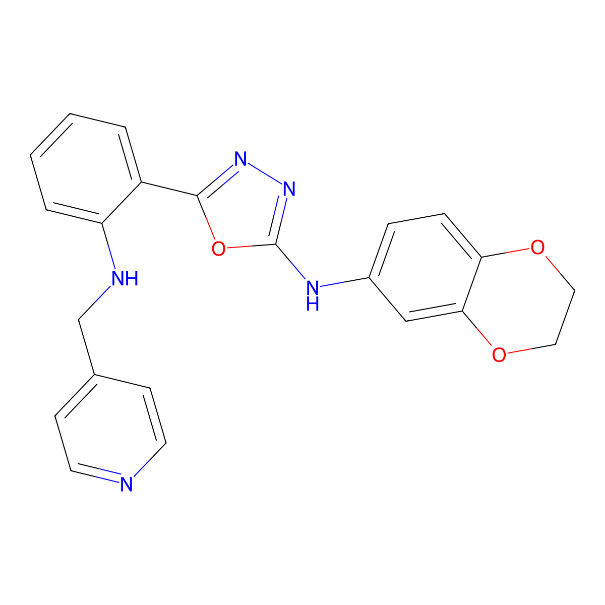 2-(2-((4-Pyridyl)methyl)aminophenyl)-5-(3,4-ethylenedioxy)phenylamino-1,3,4-oxadiazole molecular structure, CAS 830333-53-4