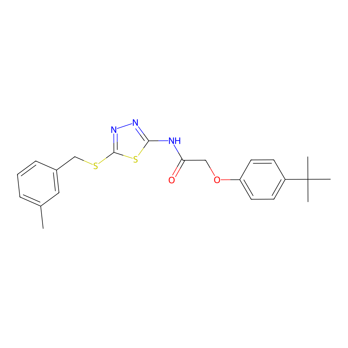 2-(4-tert-butylphenoxy)-N-[5-[(3-methylphenyl)methylsulfanyl]-1,3,4-thiadiazol-2-yl]acetamide molecular structure, CAS 830338-00-6