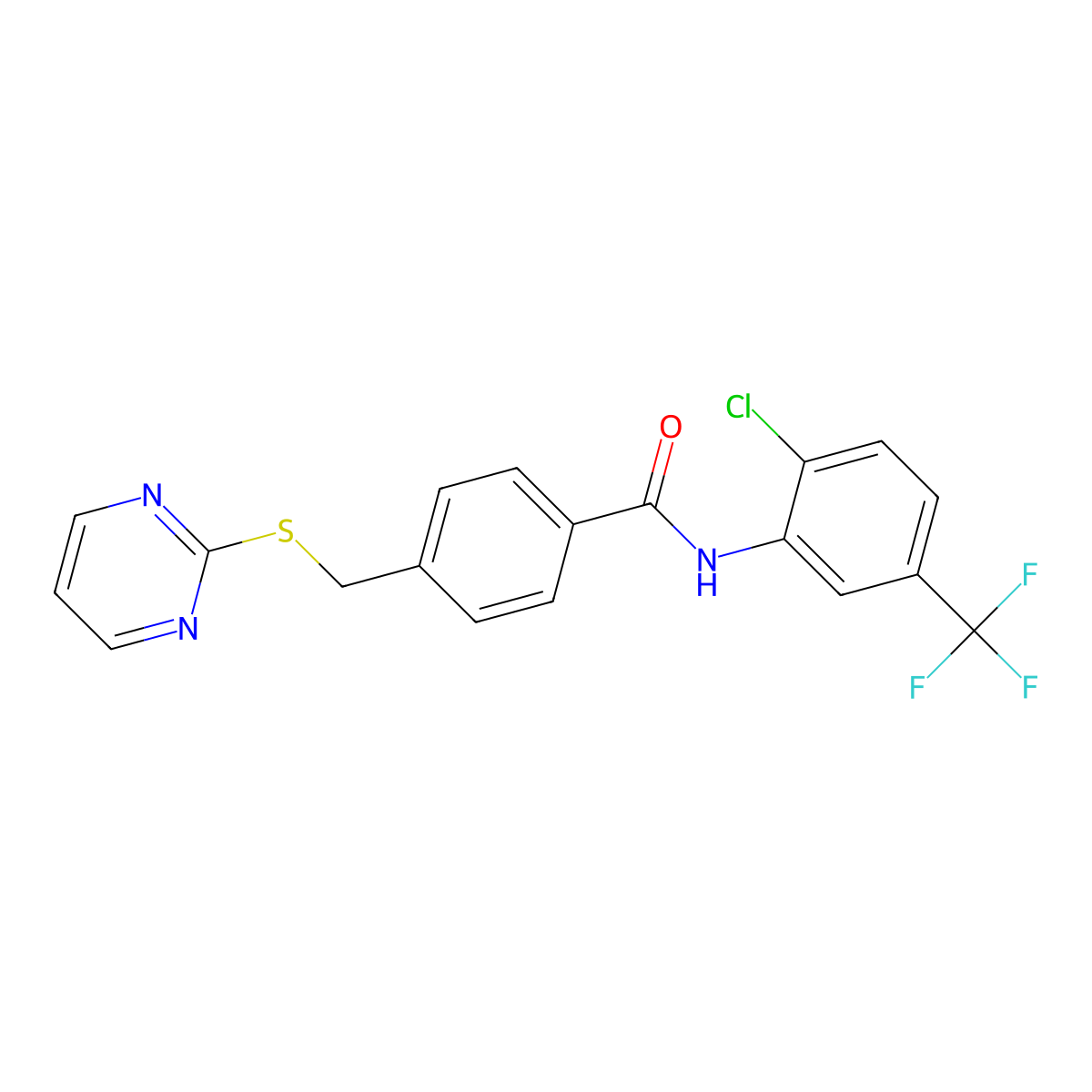 N-[2-chloro-5-(trifluoromethyl)phenyl]-4-[(pyrimidin-2-ylsulfanyl)methyl]benzamide molecular structure, CAS 830338-16-4