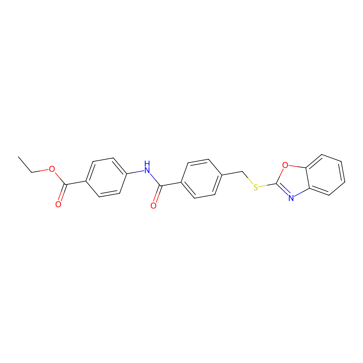 Ethyl 4-[[4-(1,3-benzoxazol-2-ylsulfanylmethyl)benzoyl]amino]benzoate molecular structure, CAS 830338-23-3