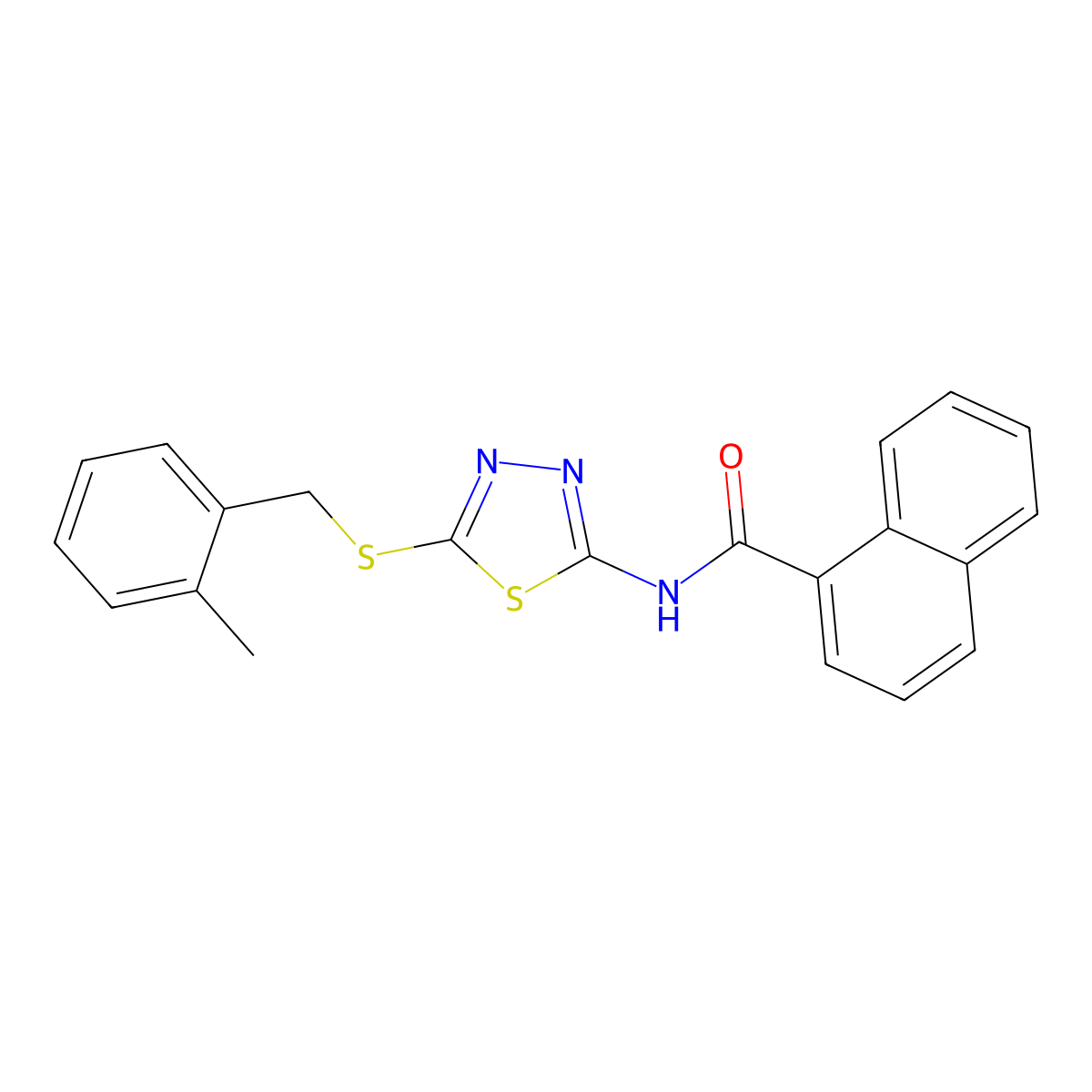 N-[5-[(2-methylphenyl)methylsulfanyl]-1,3,4-thiadiazol-2-yl]naphthalene-1-carboxamide molecular structure, CAS 830338-30-2