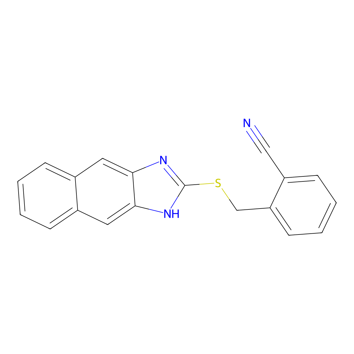 2-(1H-benzo[f]benzimidazol-2-ylsulfanylmethyl)benzonitrile molecular structure, CAS 830338-58-4