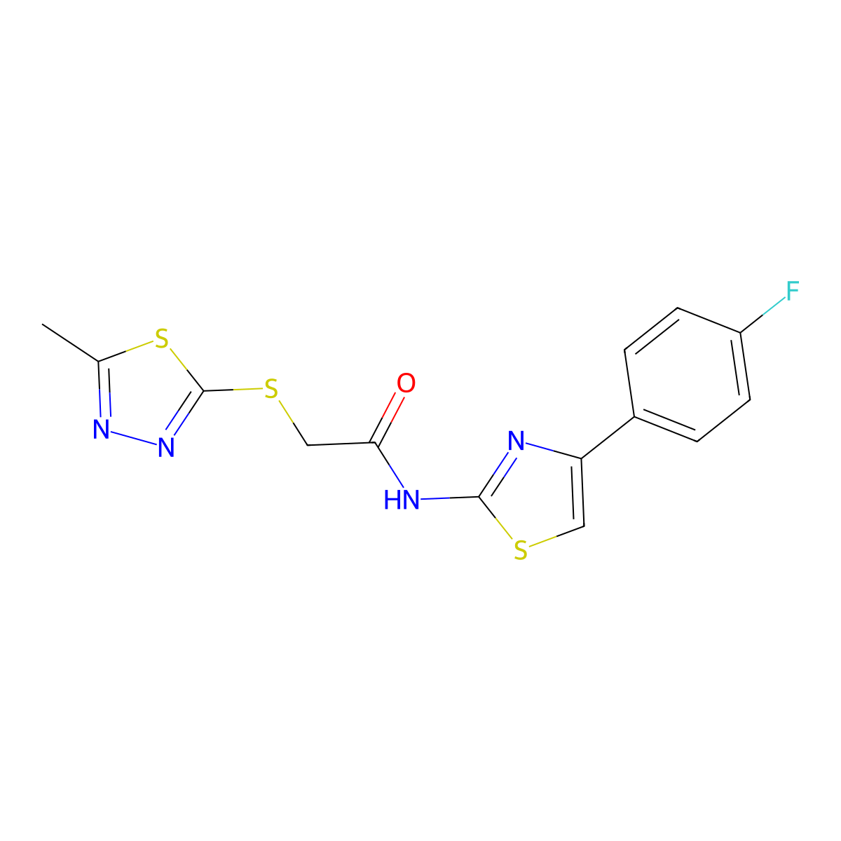 N-[4-(4-fluorophenyl)-1,3-thiazol-2-yl]-2-[(5-methyl-1,3,4-thiadiazol-2-yl)sulfanyl]acetamide molecular structure, CAS 830338-74-4