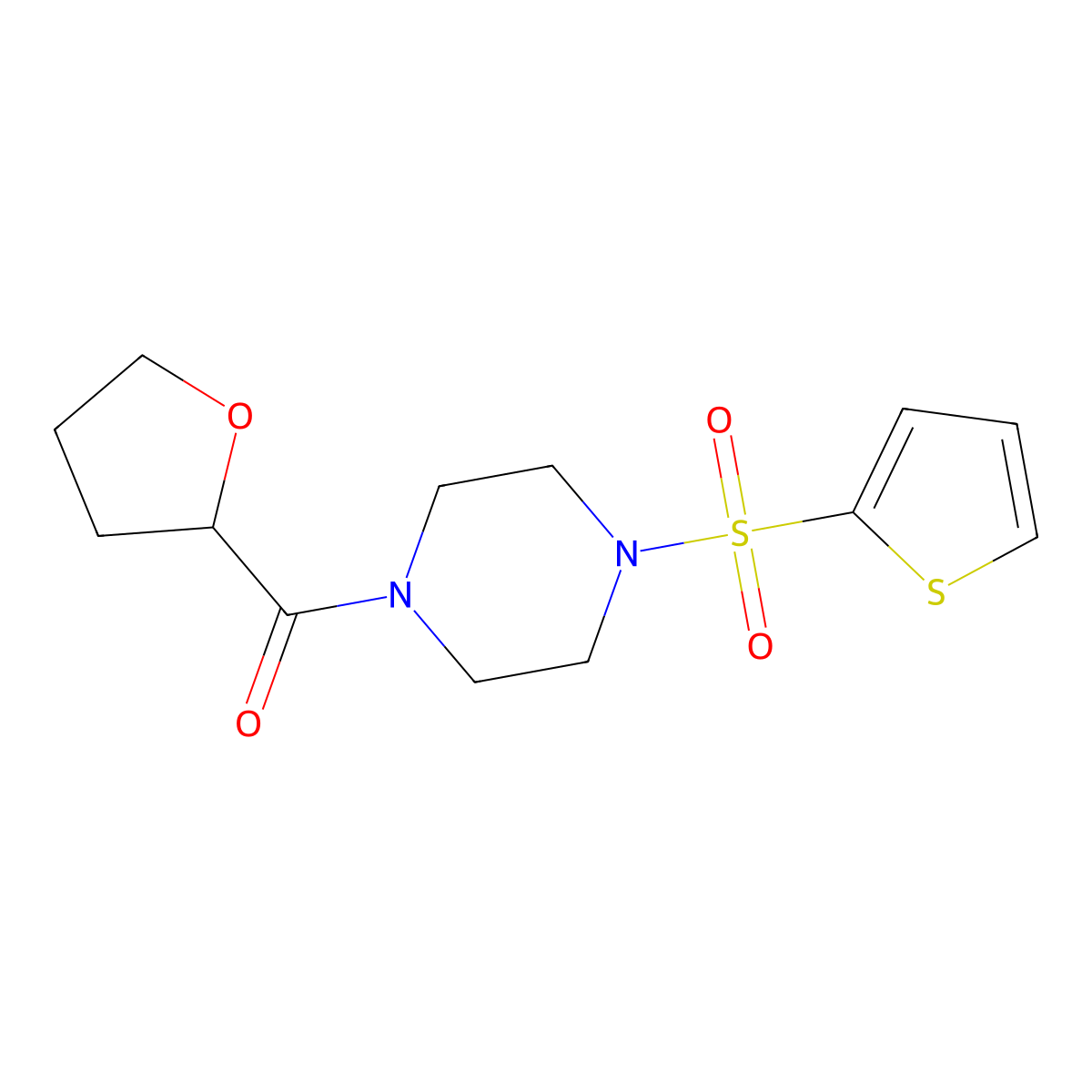 Oxolan-2-yl-(4-thiophen-2-ylsulfonylpiperazin-1-yl)methanone molecular structure, CAS 830339-14-5