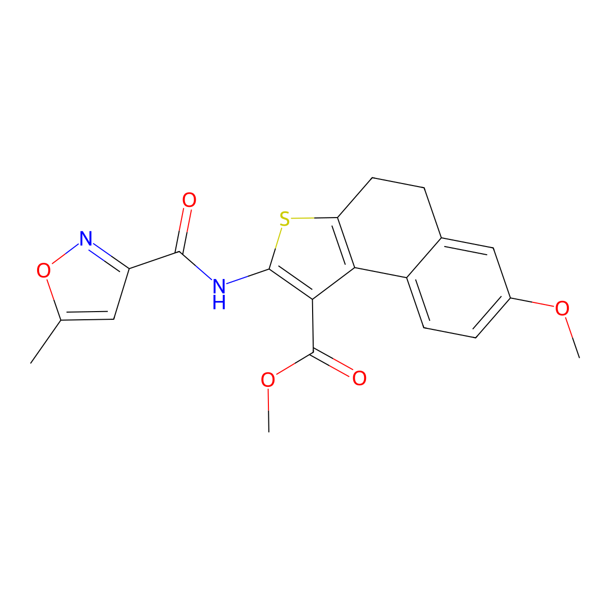 Methyl 7-methoxy-2-{[(5-methyl-1,2-oxazol-3-yl)carbonyl]amino}-4,5-dihydronaphtho[2,1-b]thiophene-1-carboxylate molecular structure, CAS 830339-50-9