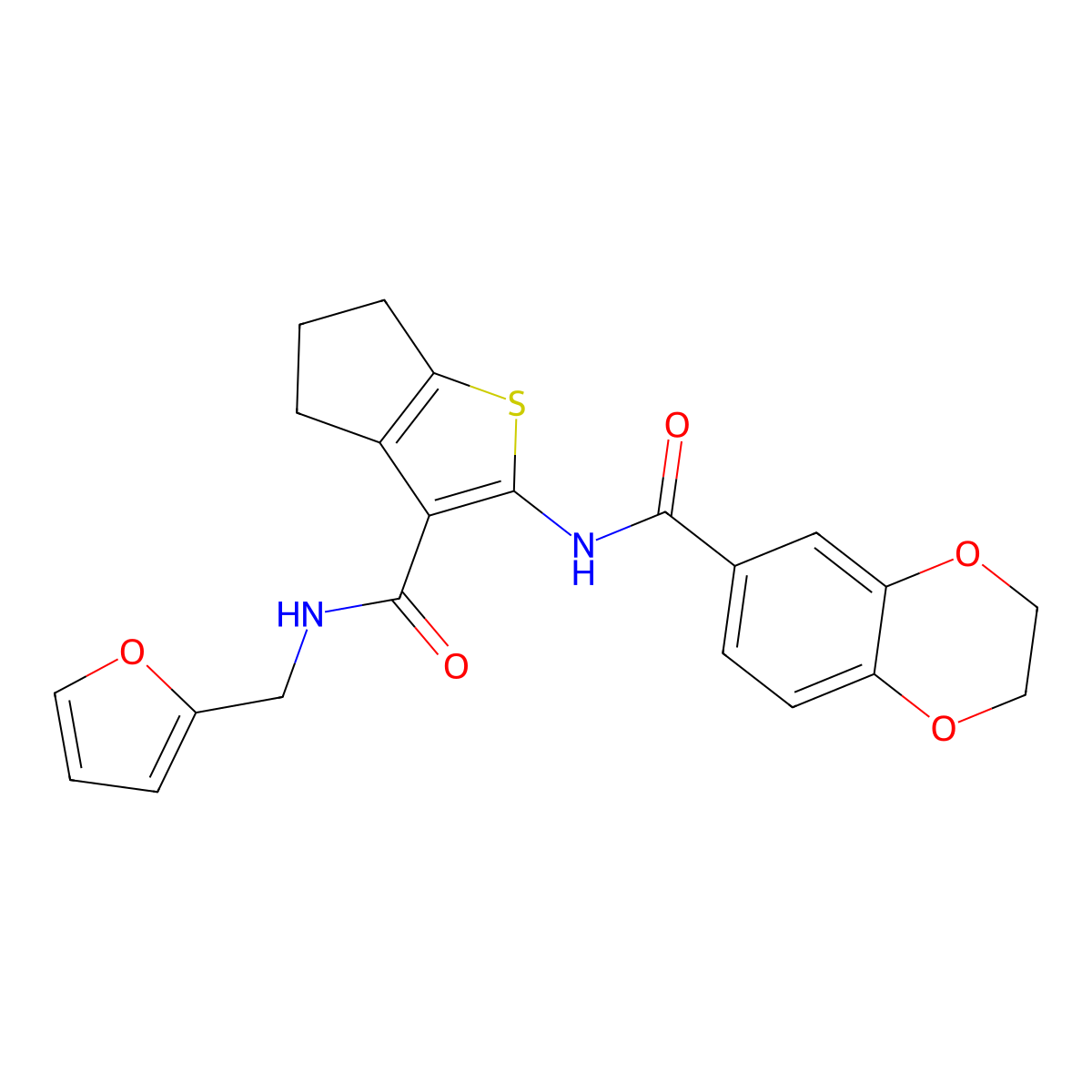 N-[3-(furan-2-ylmethylcarbamoyl)-5,6-dihydro-4H-cyclopenta[b]thiophen-2-yl]-2,3-dihydro-1,4-benzodioxine-6-carboxamide molecular structure, CAS 830339-87-2