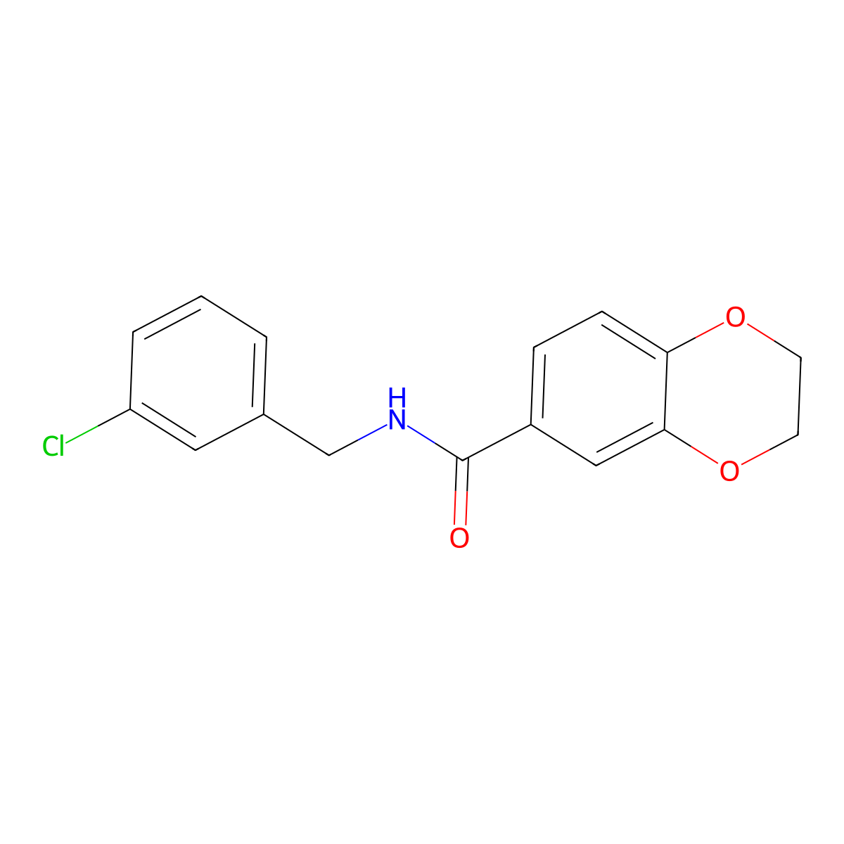 N-(3-chlorobenzyl)-2,3-dihydro-1,4-benzodioxine-6-carboxamide molecular structure, CAS 830340-16-4