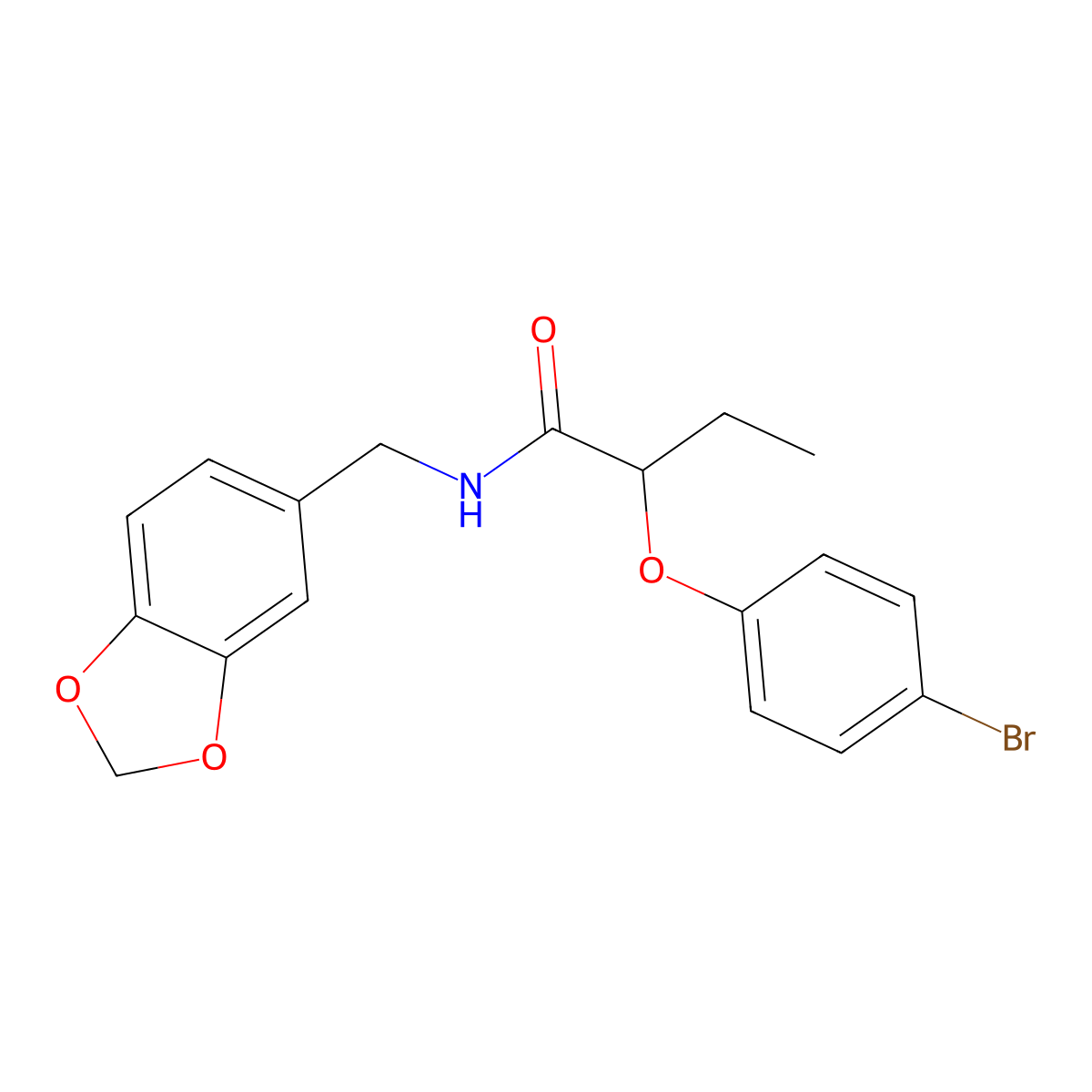N-(1,3-benzodioxol-5-ylmethyl)-2-(4-bromophenoxy)butanamide molecular structure, CAS 830340-26-6