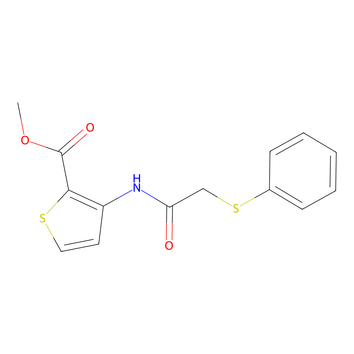 Methyl 3-[2-(phenylsulfanyl)acetamido]thiophene-2-carboxylate molecular structure, CAS 830340-37-9