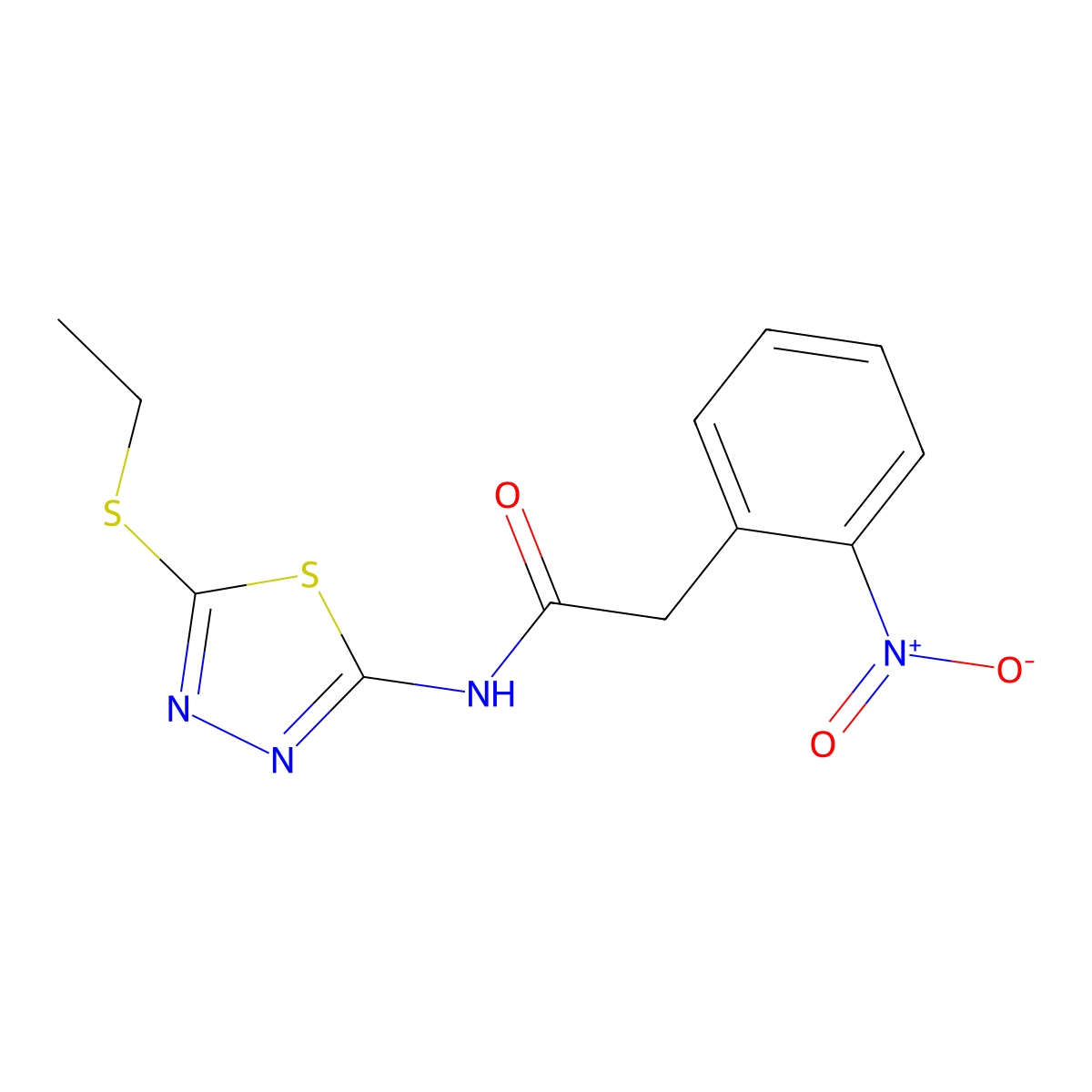 N-(5-ethylsulfanyl-1,3,4-thiadiazol-2-yl)-2-(2-nitrophenyl)acetamide molecular structure, CAS 830340-43-7
