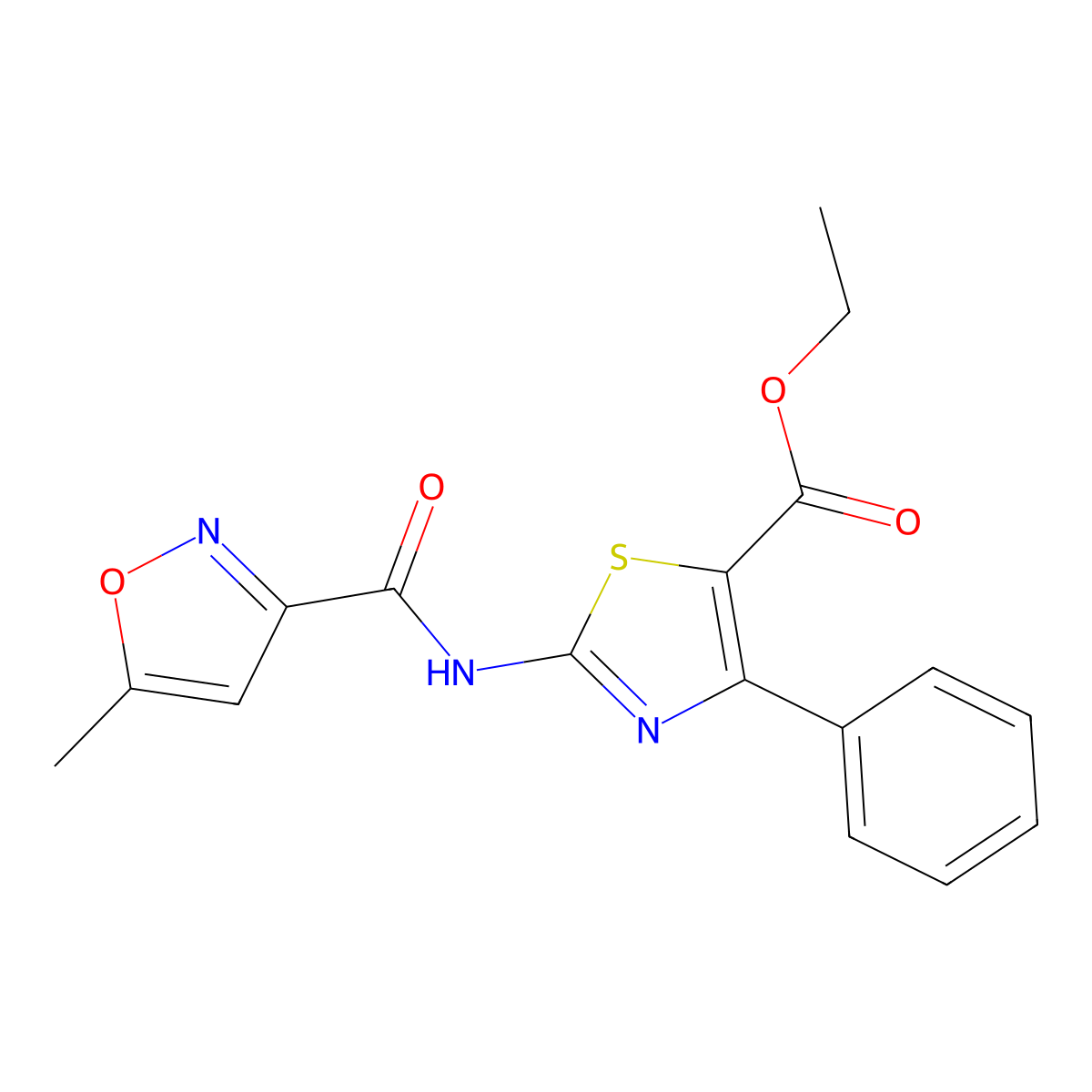 Ethyl 2-(5-methylisoxazole-3-carboxamido)-4-phenylthiazole-5-carboxylate molecular structure, CAS 830340-54-0