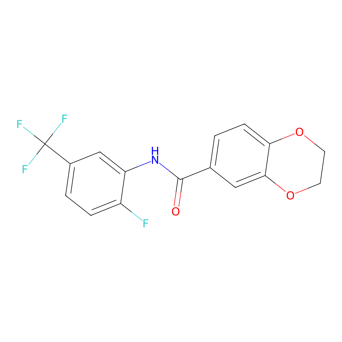 N-[2-fluoro-5-(trifluoromethyl)phenyl]-2,3-dihydro-1,4-benzodioxine-6-carboxamide molecular structure, CAS 830340-64-2