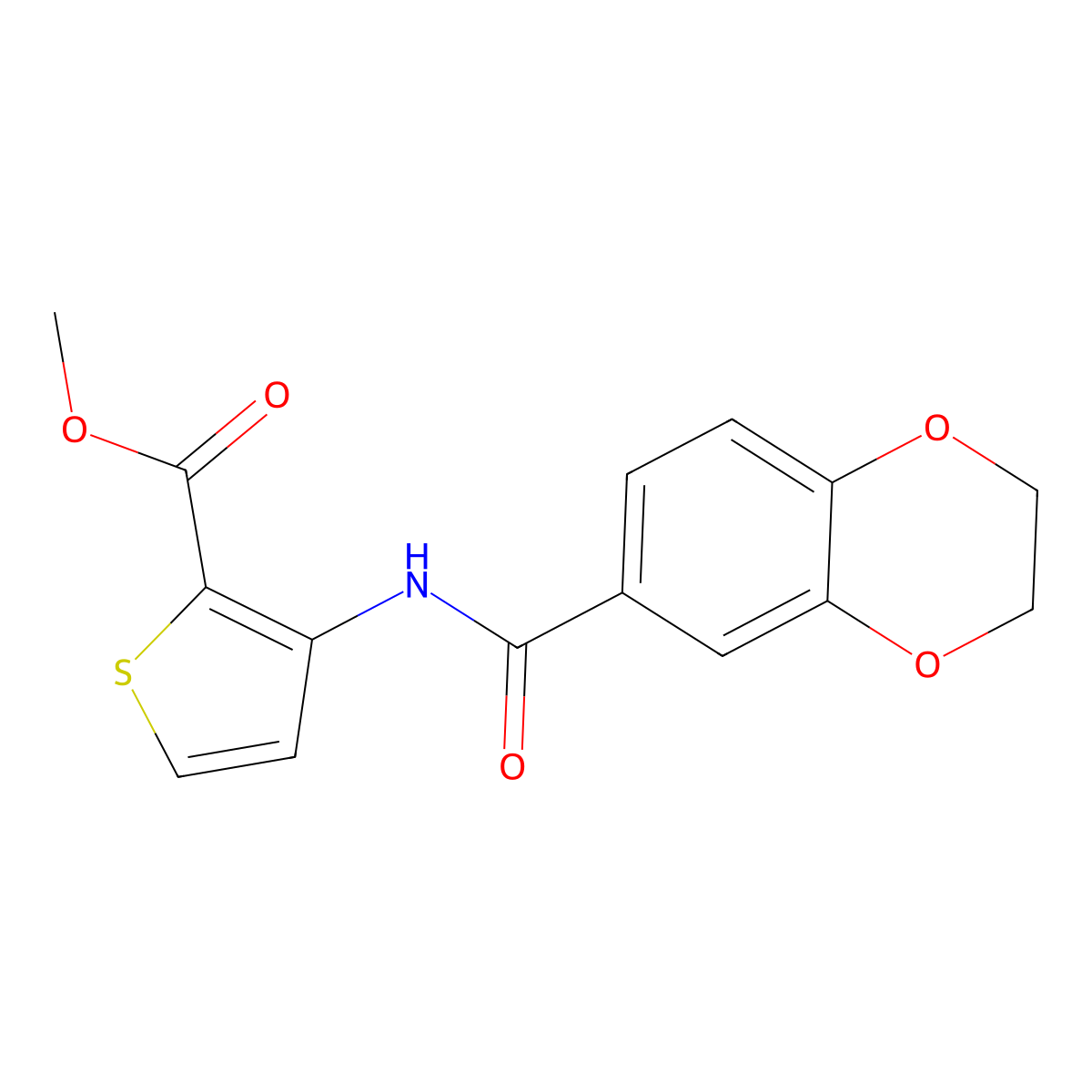Methyl 3-[(2,3-dihydro-1,4-benzodioxin-6-ylcarbonyl)amino]thiophene-2-carboxylate molecular structure, CAS 830340-66-4