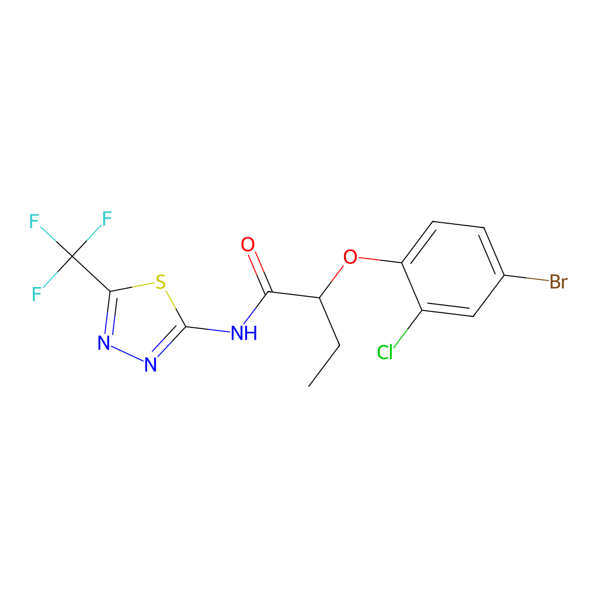 2-(4-bromo-2-chlorophenoxy)-N-[5-(trifluoromethyl)-1,3,4-thiadiazol-2-yl]butanamide molecular structure, CAS 830340-70-0