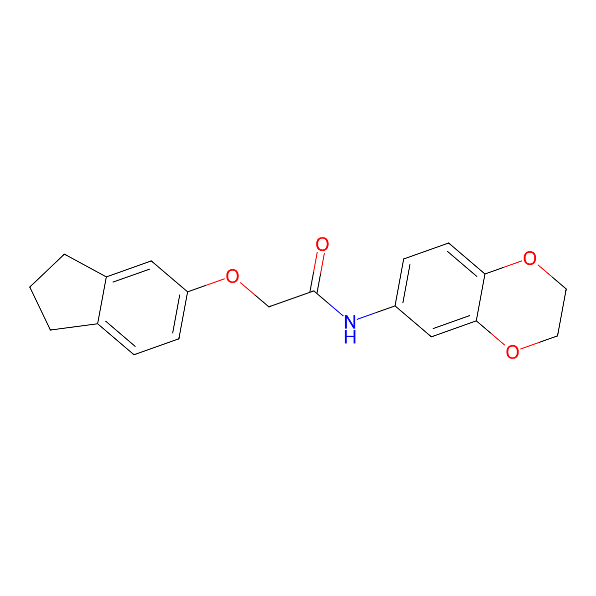 N-(2,3-dihydro-1,4-benzodioxin-6-yl)-2-(2,3-dihydro-1H-inden-5-yloxy)acetamide molecular structure, CAS 830340-78-8