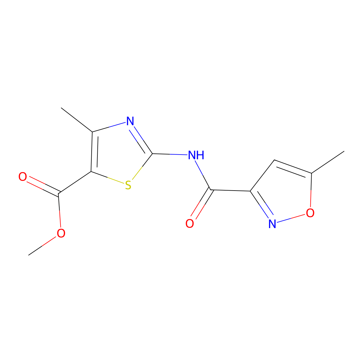 Methyl 4-methyl-2-{[(5-methyl-1,2-oxazol-3-yl)carbonyl]amino}-1,3-thiazole-5-carboxylate molecular structure, CAS 830341-00-9