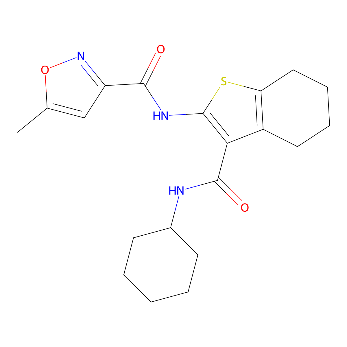 N-[3-(cyclohexylcarbamoyl)-4,5,6,7-tetrahydro-1-benzothiophen-2-yl]-5-methyl-1,2-oxazole-3-carboxamide molecular structure, CAS 830341-24-7