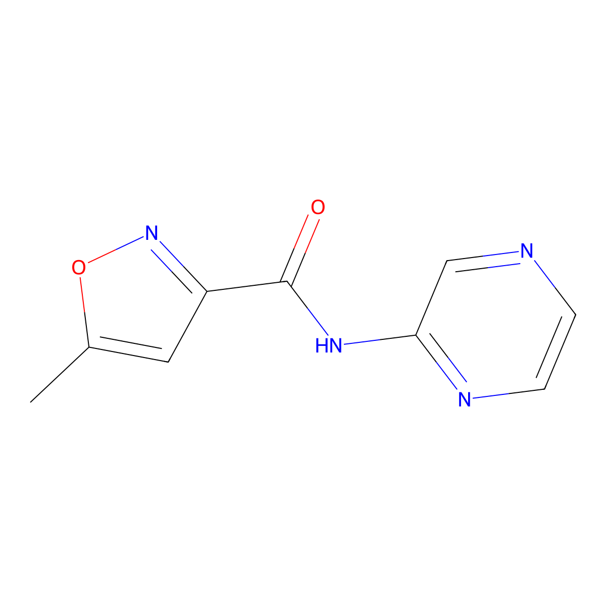 5-methyl-N-pyrazin-2-yl-1,2-oxazole-3-carboxamide molecular structure, CAS 830341-31-6