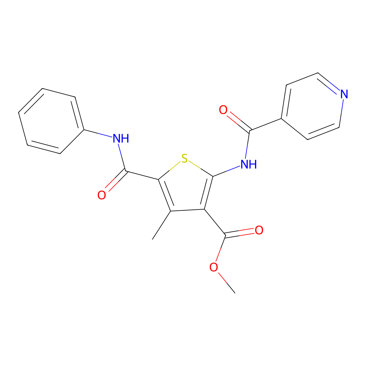Methyl 4-methyl-5-(phenylcarbamoyl)-2-(pyridine-4-carbonylamino)thiophene-3-carboxylate molecular structure, CAS 830341-34-9