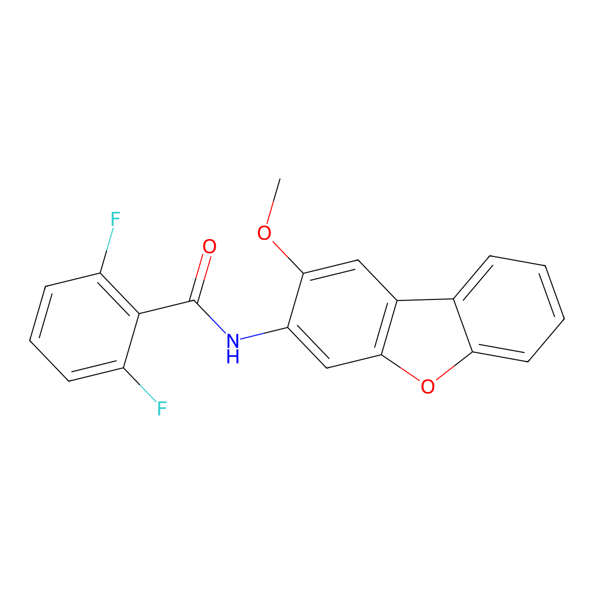 2,6-difluoro-N-(2-methoxydibenzofuran-3-yl)benzamide molecular structure, CAS 830341-36-1