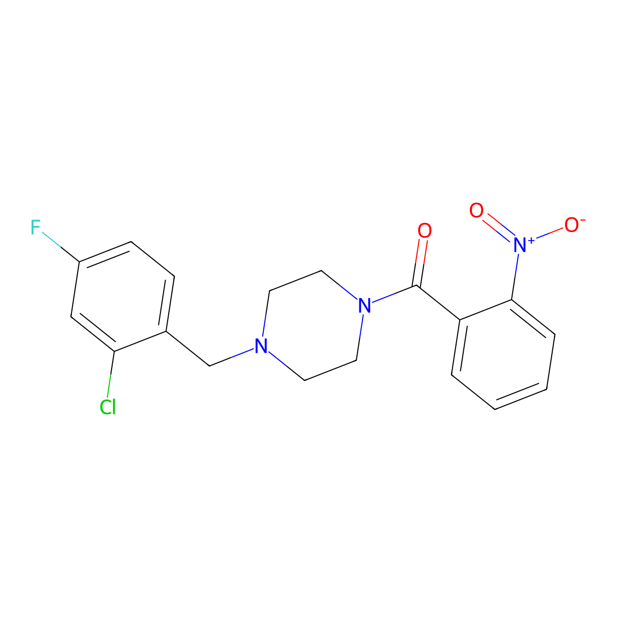 [4-[(2-Chloro-4-fluorophenyl)methyl]piperazin-1-yl]-(2-nitrophenyl)methanone molecular structure, CAS 830341-38-3