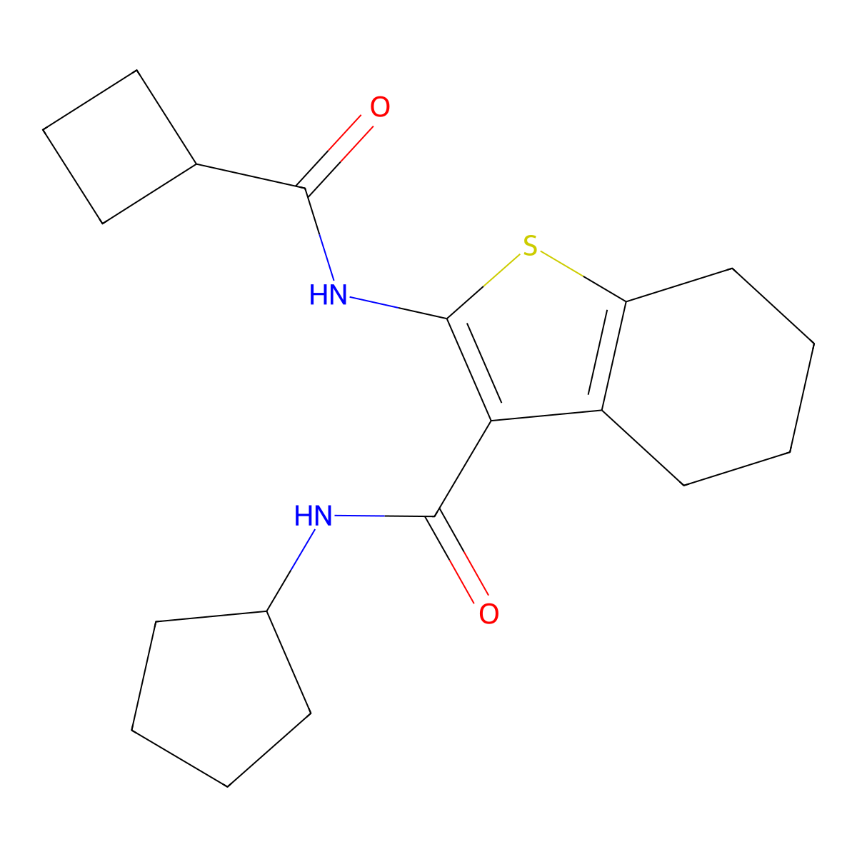 2-(cyclobutanecarbonylamino)-N-cyclopentyl-4,5,6,7-tetrahydro-1-benzothiophene-3-carboxamide molecular structure, CAS 830341-56-5
