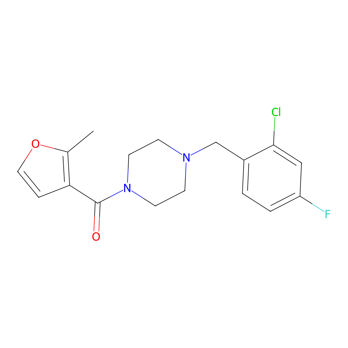 [4-[(2-Chloro-4-fluorophenyl)methyl]piperazin-1-yl]-(2-methylfuran-3-yl)methanone molecular structure, CAS 830342-21-7