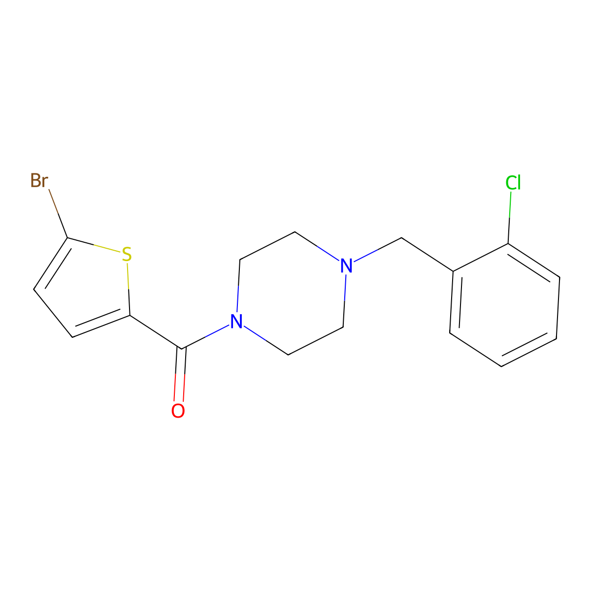 (5-Bromothiophen-2-yl)-[4-[(2-chlorophenyl)methyl]piperazin-1-yl]methanone molecular structure, CAS 830342-56-8