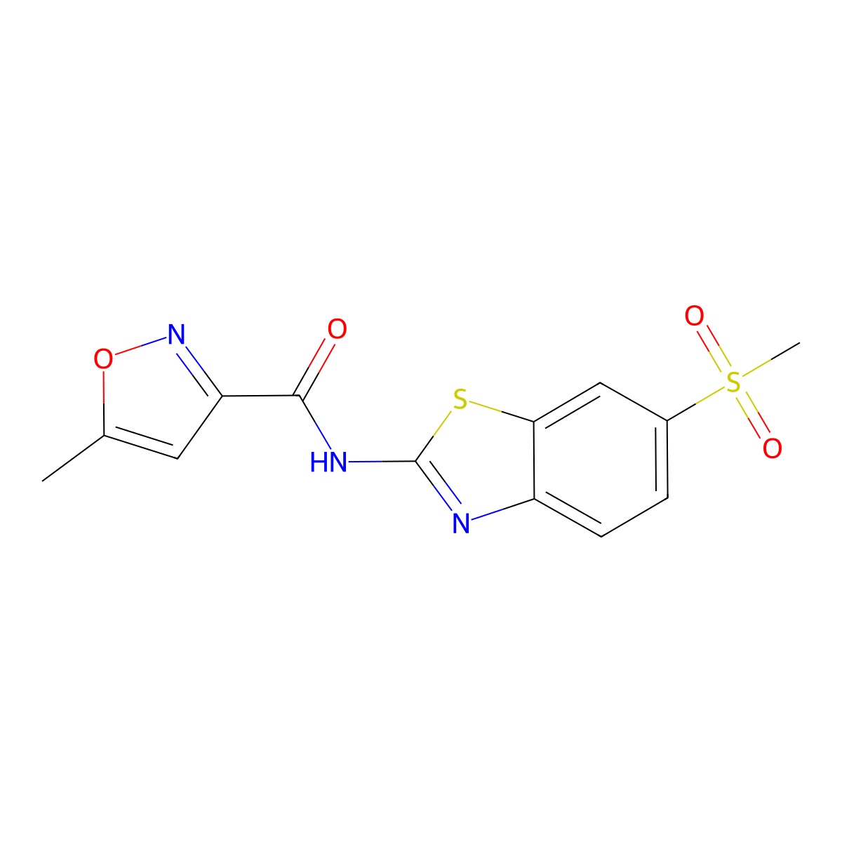 5-methyl-N-(6-methylsulfonyl-1,3-benzothiazol-2-yl)-1,2-oxazole-3-carboxamide molecular structure, CAS 830342-66-0