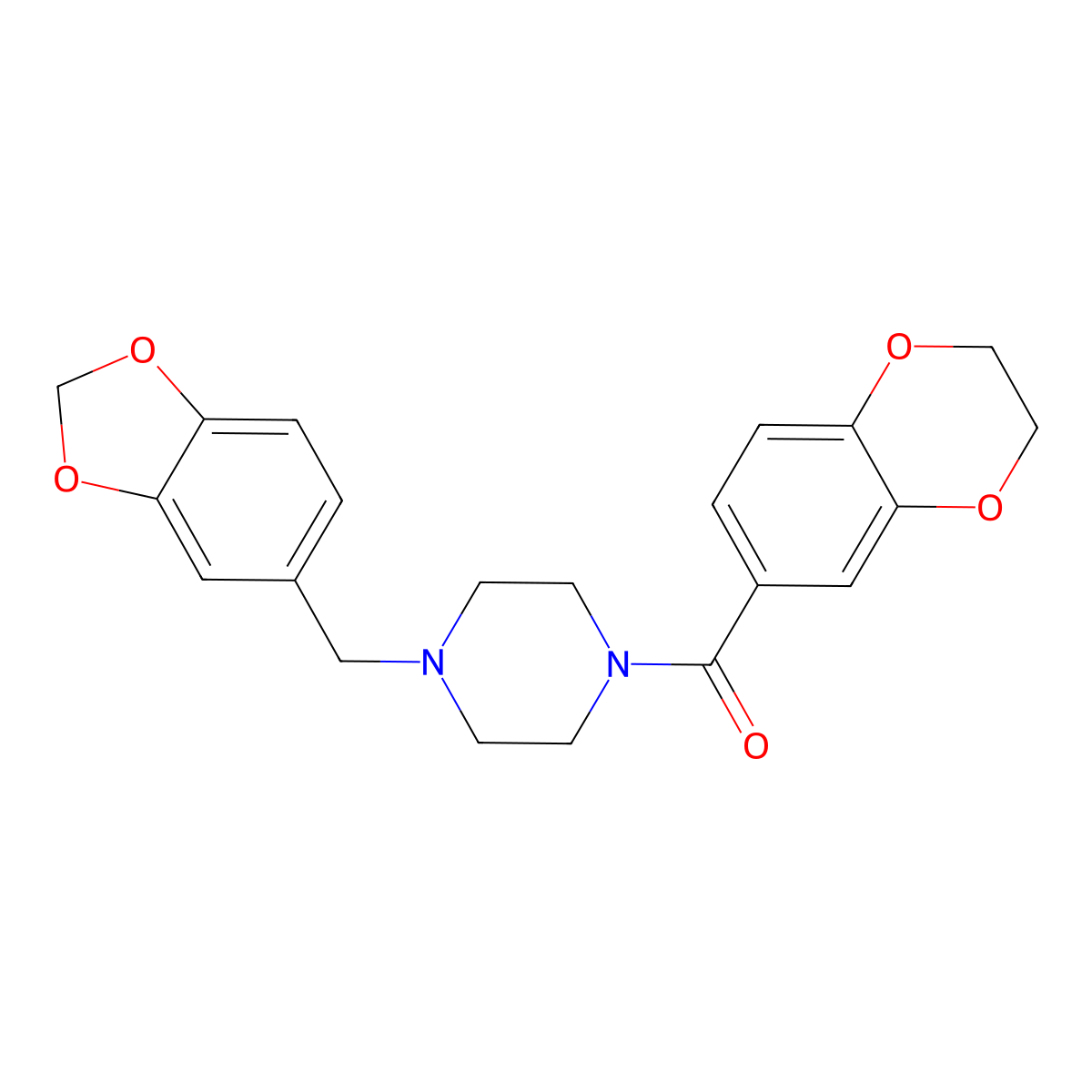 [4-(1,3-Benzodioxol-5-ylmethyl)piperazin-1-yl]-(2,3-dihydro-1,4-benzodioxin-6-yl)methanone molecular structure, CAS 830343-02-7
