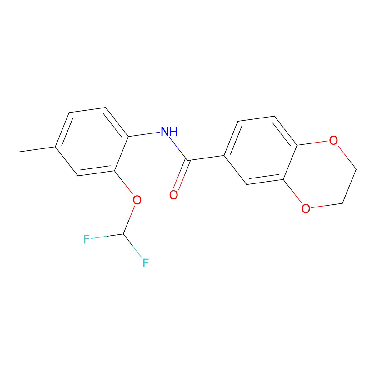 N-[2-(difluoromethoxy)-4-methylphenyl]-2,3-dihydro-1,4-benzodioxine-6-carboxamide molecular structure, CAS 830343-13-0