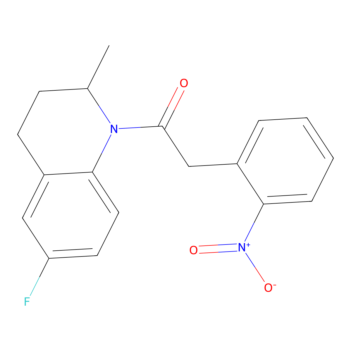 1-(6-fluoro-2-methyl-3,4-dihydro-2H-quinolin-1-yl)-2-(2-nitrophenyl)ethanone molecular structure, CAS 830343-18-5
