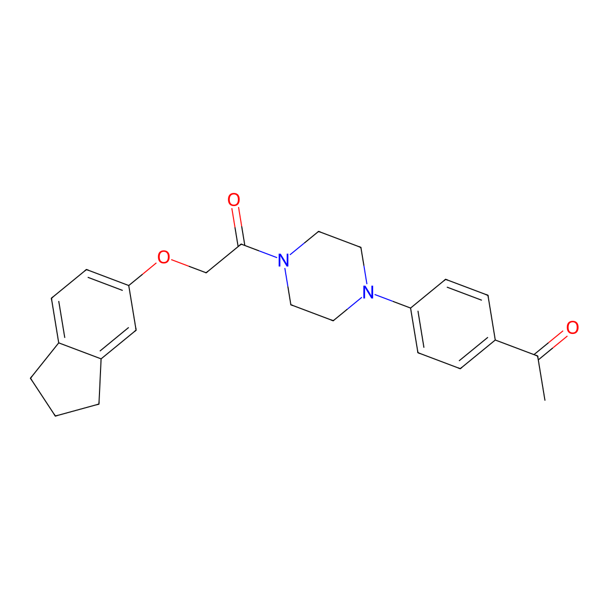1-[4-(4-acetylphenyl)piperazin-1-yl]-2-(2,3-dihydro-1H-inden-5-yloxy)ethanone molecular structure, CAS 830343-48-1