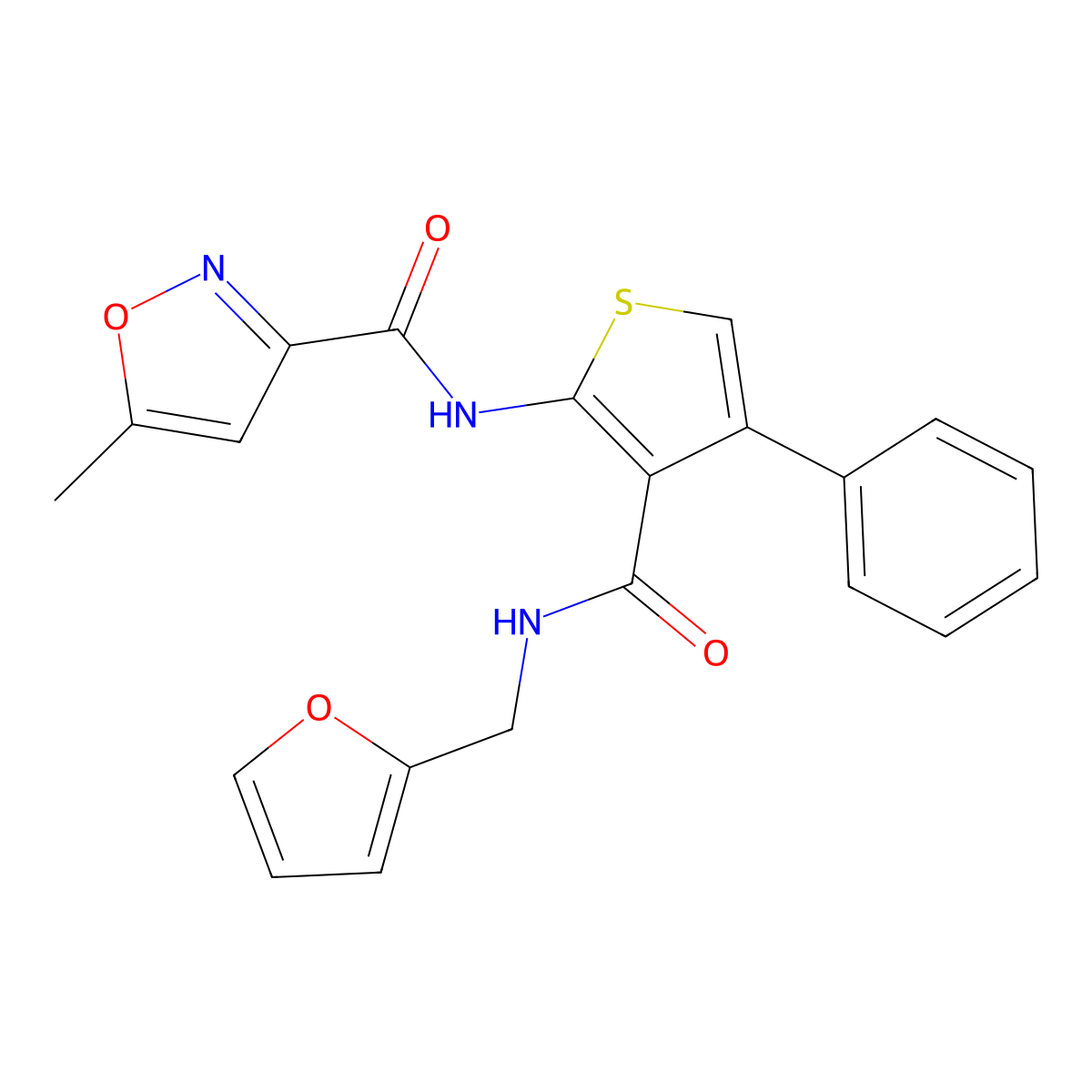 N-[3-(furan-2-ylmethylcarbamoyl)-4-phenylthiophen-2-yl]-5-methyl-1,2-oxazole-3-carboxamide molecular structure, CAS 830343-52-7