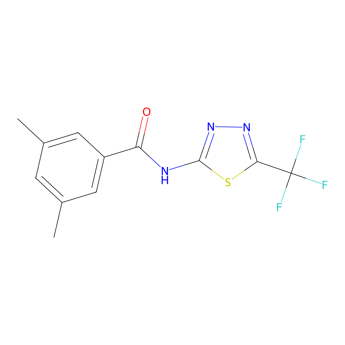 3,5-dimethyl-N-[5-(trifluoromethyl)-1,3,4-thiadiazol-2-yl]benzamide molecular structure, CAS 830343-58-3