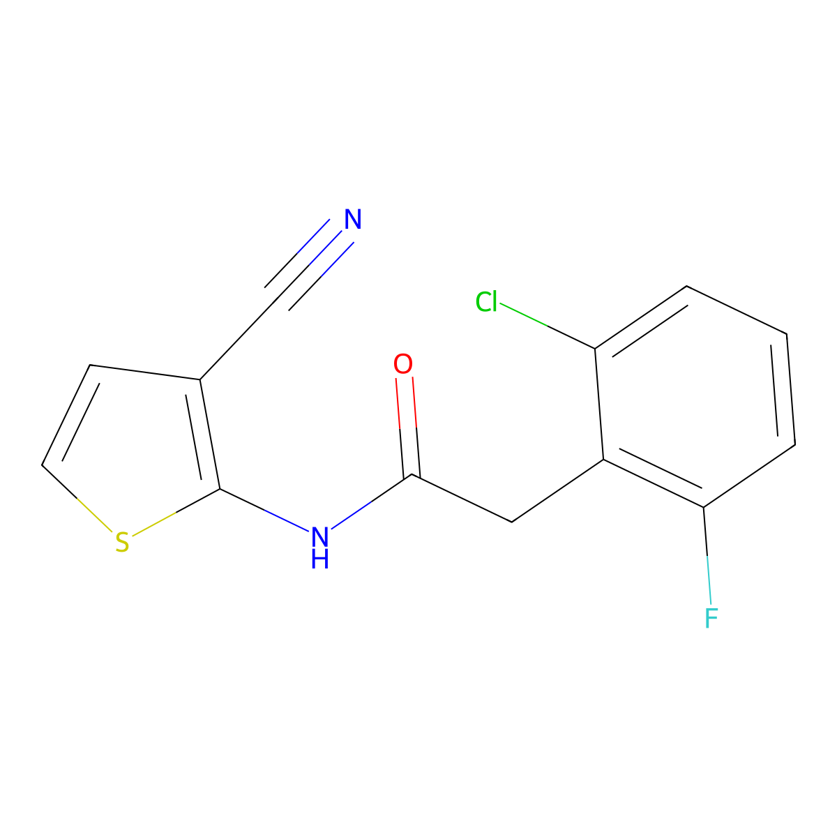 2-(2-chloro-6-fluorophenyl)-N-(3-cyanothiophen-2-yl)acetamide molecular structure, CAS 830343-64-1