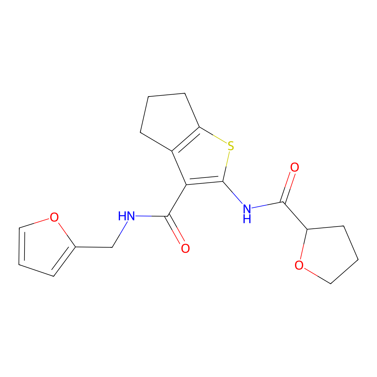 N-(2-Furanylmethyl)-5,6-dihydro-2-[[(tetrahydro-2-furanyl)carbonyl]amino]-4H-cyclopenta[b]thiophene-3-carboxamide molecular structure, CAS 830343-74-3