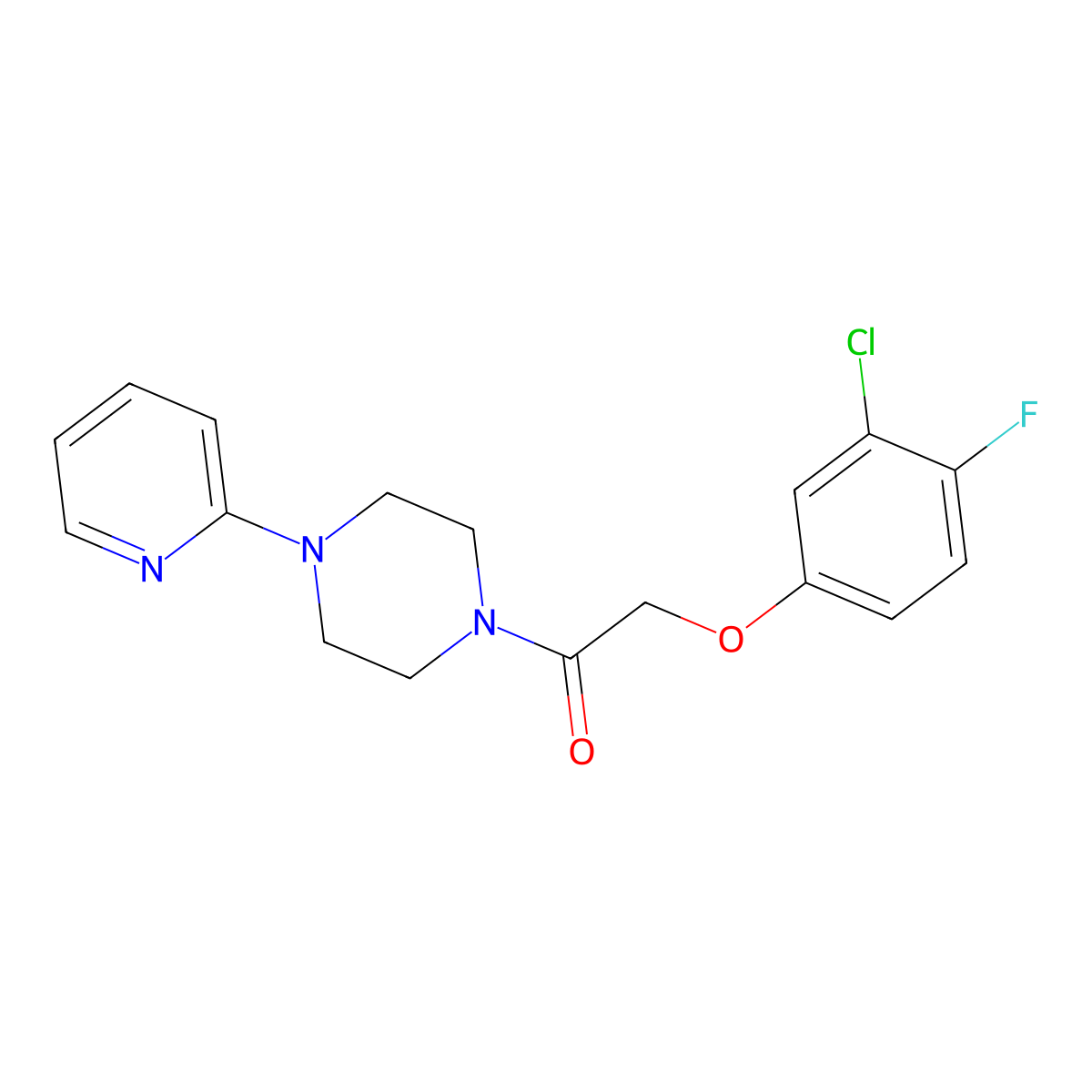 2-(3-Chloro-4-fluorophenoxy)-1-(4-pyridin-2-ylpiperazin-1-yl)ethanone molecular structure, CAS 830343-86-7