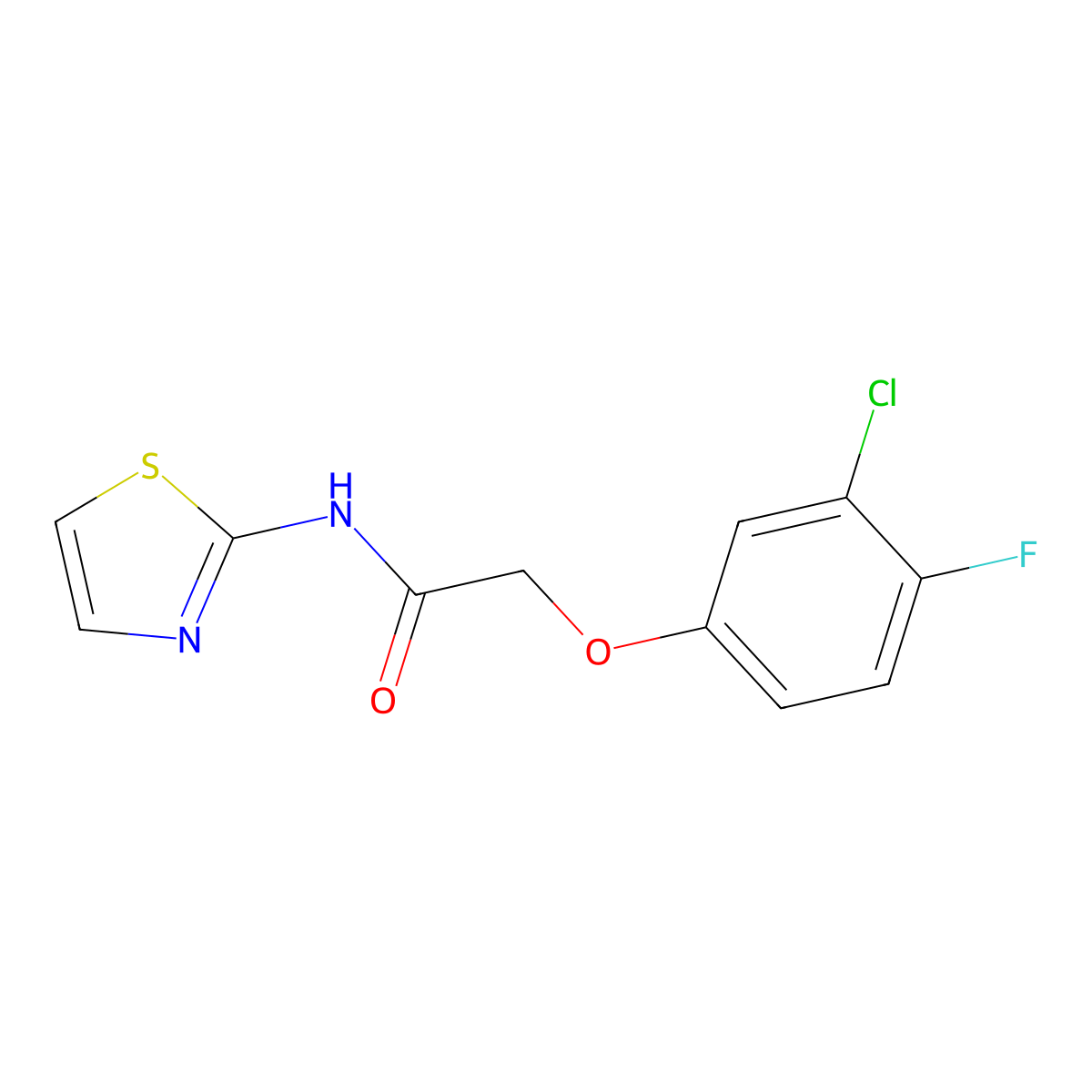 2-(3-chloro-4-fluorophenoxy)-N-(1,3-thiazol-2-yl)acetamide molecular structure, CAS 830343-91-4