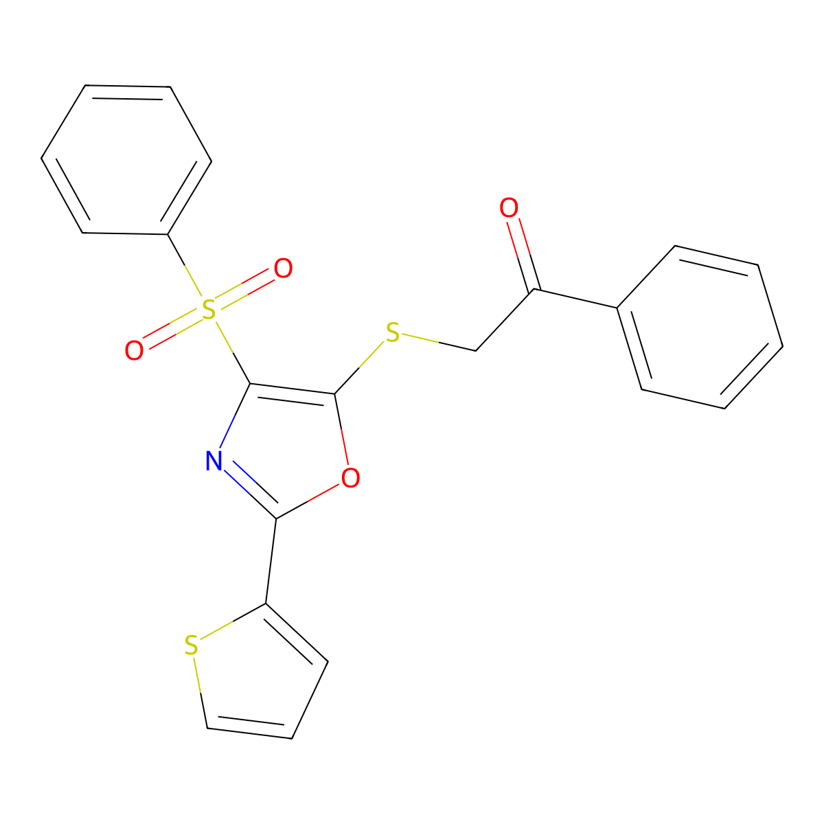 1-Phenyl-2-{[4-(phenylsulfonyl)-2-thien-2-yl-1,3-oxazol-5-yl]thio}ethanone molecular structure, CAS 830344-08-6